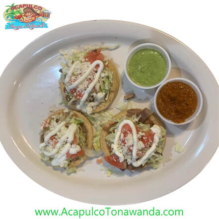 Sopes Mexicanos on a plate at Acapulco Mexican Restaurant