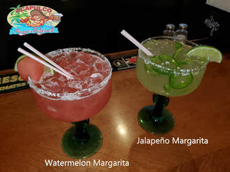 Watermelon Margarita and Jalapeño Margarita on bar at Acapulco Mexican Restaurant in Tonawanda. NY 14150